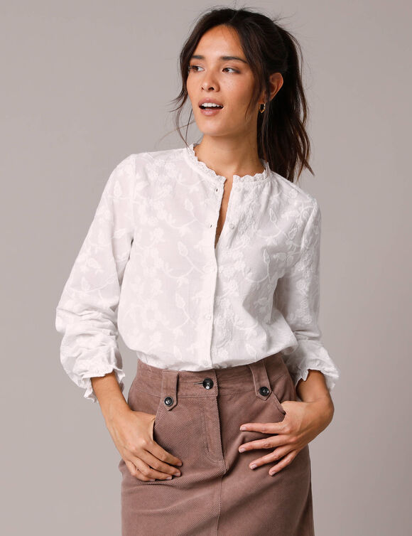 Chemisier brodé fleuri en coton  (blanc) Chemisier brodé fleuri en coton  (blanc)